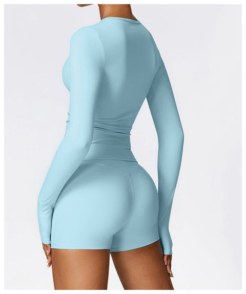 CurvyPower | FR Top Gainant Manches Longues Col Rond Yoga et Fitness Pour Femmes