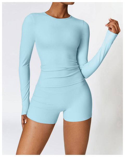 CurvyPower | FR Top Gainant Manches Longues Col Rond Yoga et Fitness Pour Femmes