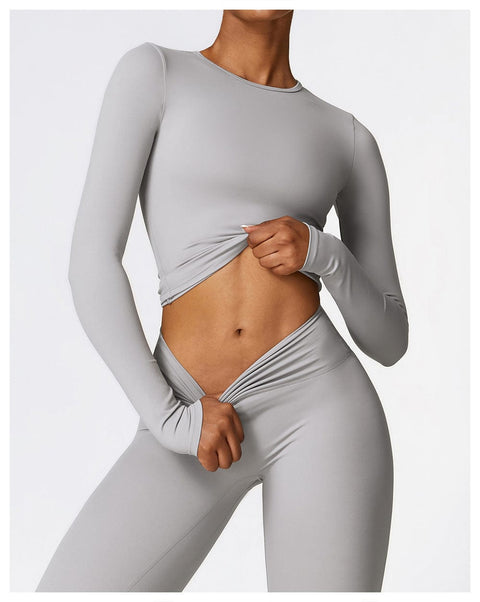 CurvyPower | FR Top Gainant Manches Longues Col Rond Yoga et Fitness Pour Femmes