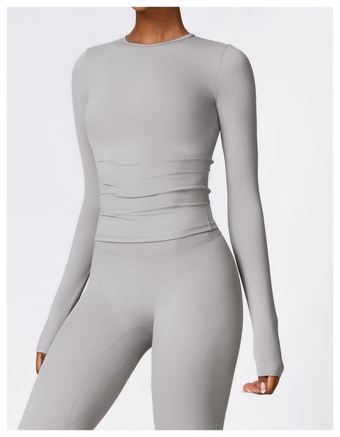 CurvyPower | FR Top Gainant Manches Longues Col Rond Yoga et Fitness Pour Femmes