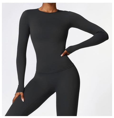 CurvyPower | FR Top Gainant Manches Longues Col Rond Yoga et Fitness Pour Femmes