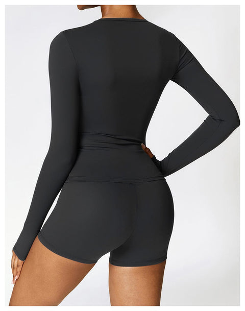 CurvyPower | FR Top Gainant Manches Longues Col Rond Yoga et Fitness Pour Femmes