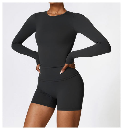CurvyPower | FR Top Gainant Manches Longues Col Rond Yoga et Fitness Pour Femmes