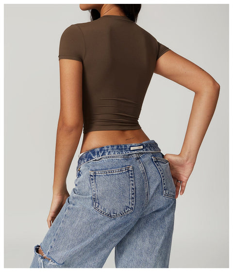 CurvyPower | FR Crop Top Gainant Séchage Rapide Respirant et Extensible Pour Femmes