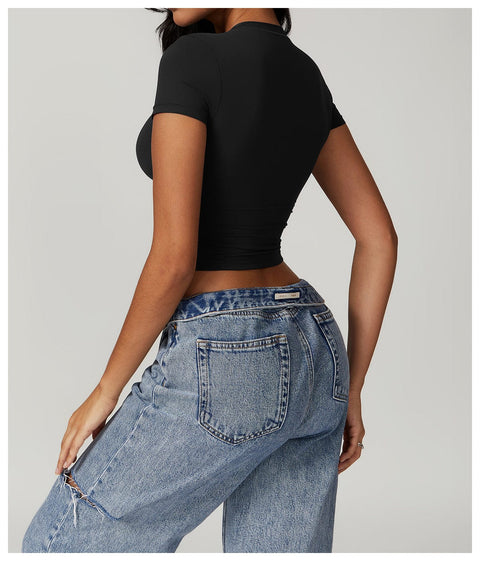 CurvyPower | FR Crop Top Gainant Séchage Rapide Respirant et Extensible Pour Femmes