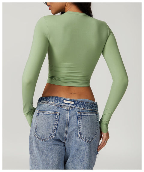 Top Gainant Manches Longues Sans Couture Pour Le Yoga - CurvyPower