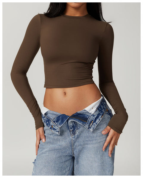 Top Gainant Manches Longues Sans Couture Pour Le Yoga - CurvyPower