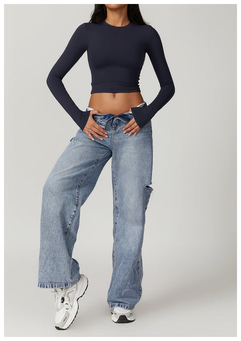 Top Gainant Manches Longues Sans Couture Pour Le Yoga - CurvyPower