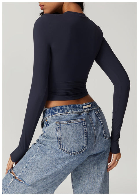 Top Gainant Manches Longues Sans Couture Pour Le Yoga - CurvyPower