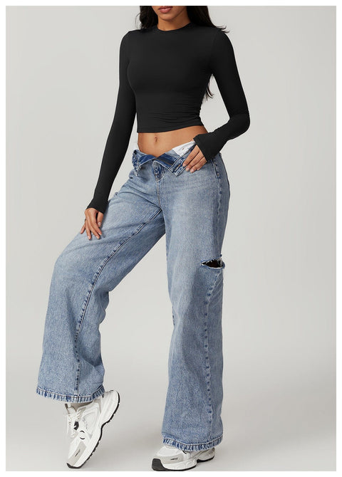 Top Gainant Manches Longues Sans Couture Pour Le Yoga - CurvyPower