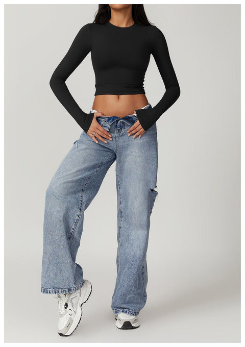 Top Gainant Manches Longues Sans Couture Pour Le Yoga - CurvyPower