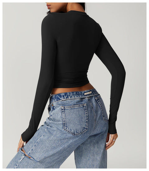 Top Gainant Manches Longues Sans Couture Pour Le Yoga - CurvyPower