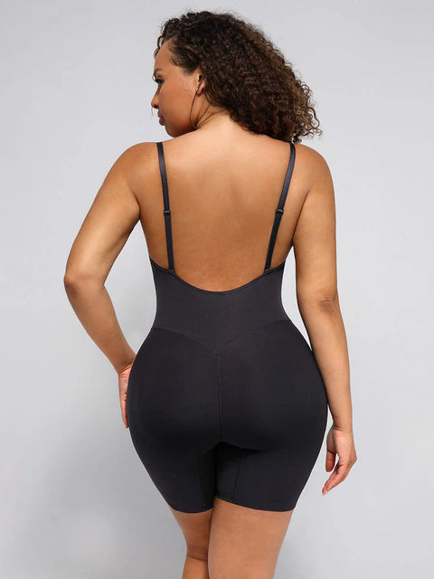 Combinaison Gaine Ventre Plat Amincissante Body Gainant Plongeant à Dos Nu avec Coussinets Amovibles
