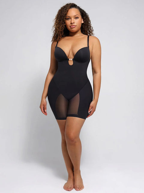 Combinaison Gaine Ventre Plat Amincissante Body Gainant Plongeant à Dos Nu avec Coussinets Amovibles
