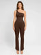 CurvyPower | UK Jumpsuit Dark Brown / XS/S Seamless Shaping Jumpsuit with Slanted Shoulder and Flared Legs