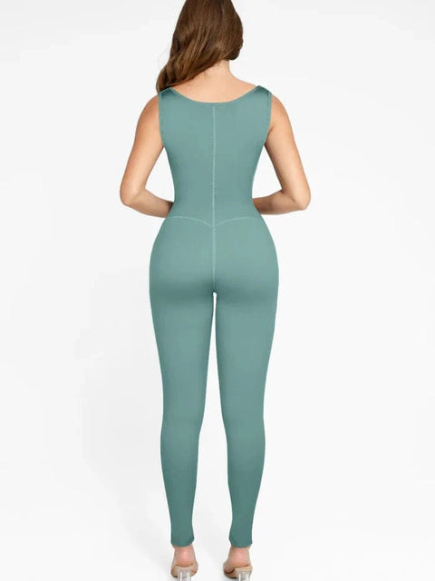 CurvyPower | UK Jumpsuit Sports Sauna Shaping Jumpsuit with Front Zipper and Slit