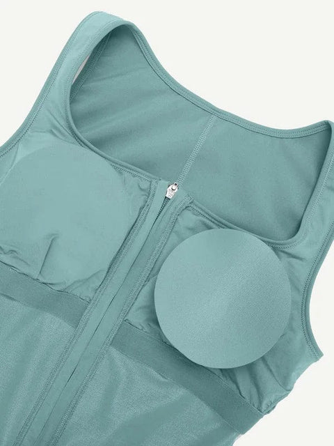 CurvyPower | UK Jumpsuit Sports Sauna Shaping Jumpsuit with Front Zipper and Slit