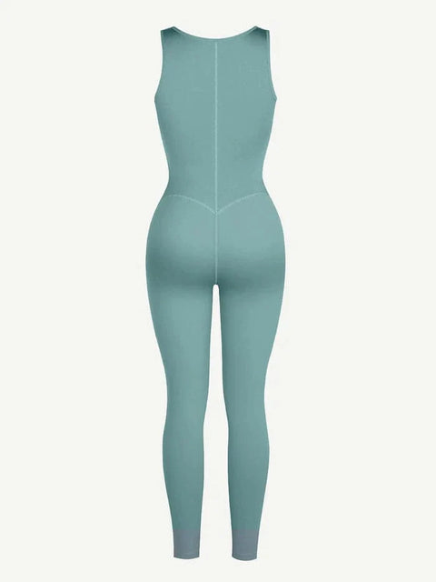 CurvyPower | UK Jumpsuit Sports Sauna Shaping Jumpsuit with Front Zipper and Slit