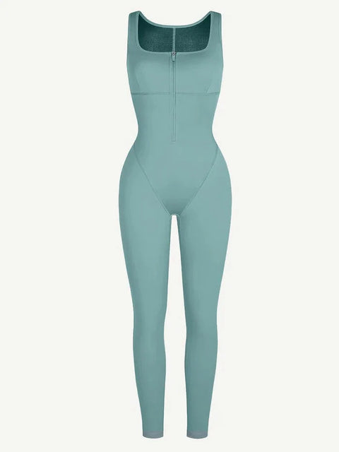 CurvyPower | UK Jumpsuit Sports Sauna Shaping Jumpsuit with Front Zipper and Slit