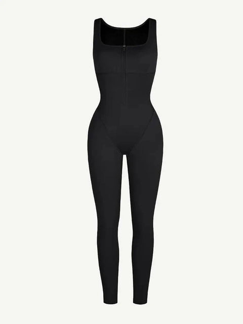 CurvyPower | UK Jumpsuit Sports Sauna Shaping Jumpsuit with Front Zipper and Slit