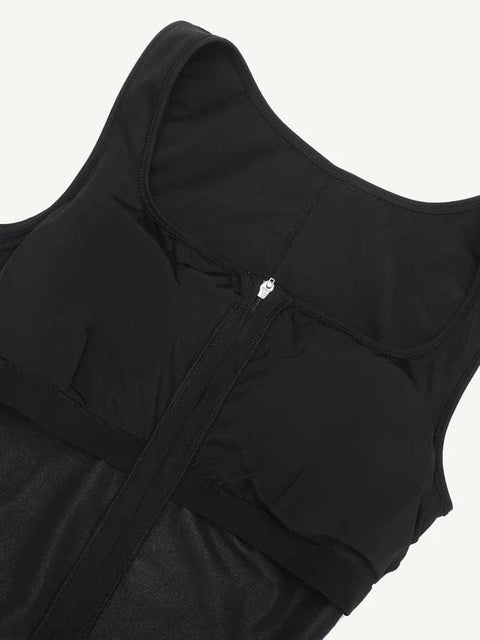 CurvyPower | UK Jumpsuit Sports Sauna Shaping Jumpsuit with Front Zipper and Slit