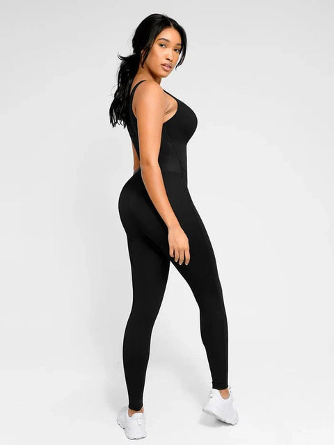 CurvyPower | UK Jumpsuit Sports Sauna Shaping Jumpsuit with Front Zipper and Slit