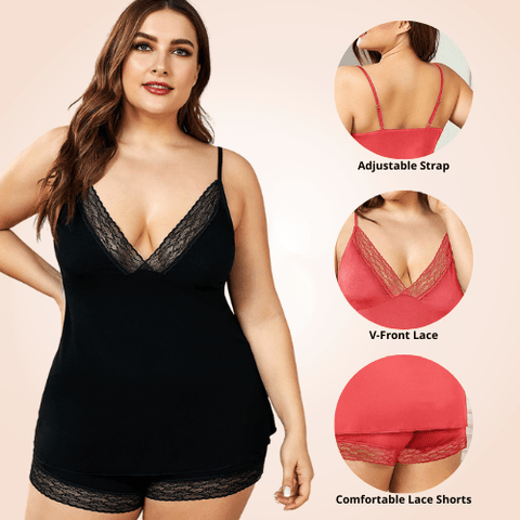 Ensemble Lingerie Short En Dentelle Grande Taille Pour Femmes - CurvyPower