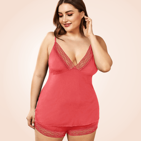 CurvyPower | Be You ! Lingerie Ensemble Lingerie Short En Dentelle Grande Taille Pour Femmes