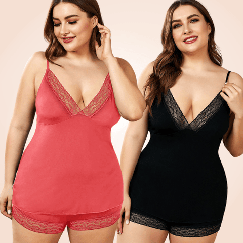Ensemble Lingerie Short En Dentelle Grande Taille Pour Femmes - CurvyPower