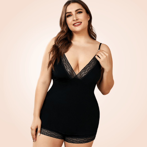 Ensemble Lingerie Short En Dentelle Grande Taille Pour Femmes - CurvyPower