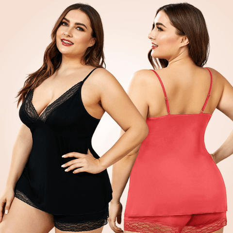 Ensemble Lingerie Short En Dentelle Grande Taille Pour Femmes - CurvyPower