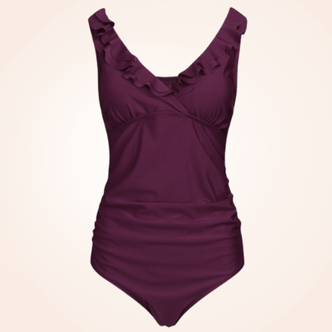 Maillot De Bain Grossesse 1 Pièce Monokini Col En V, En Dentelle Et À Volants