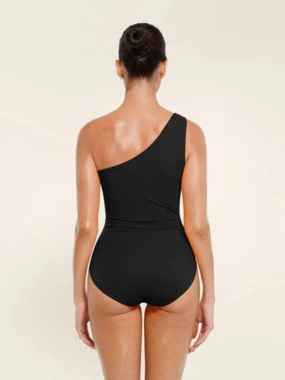 Maillot de Bain Une Épaule Drapé Maintien Poitrine Pour Femmes - CurvyPower
