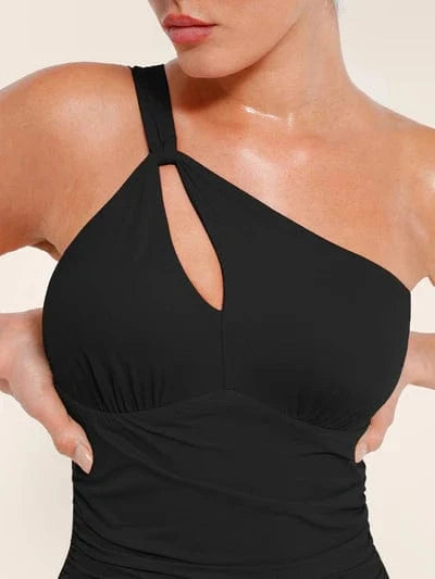 Maillot de Bain Une Épaule Drapé Maintien Poitrine Pour Femmes - CurvyPower