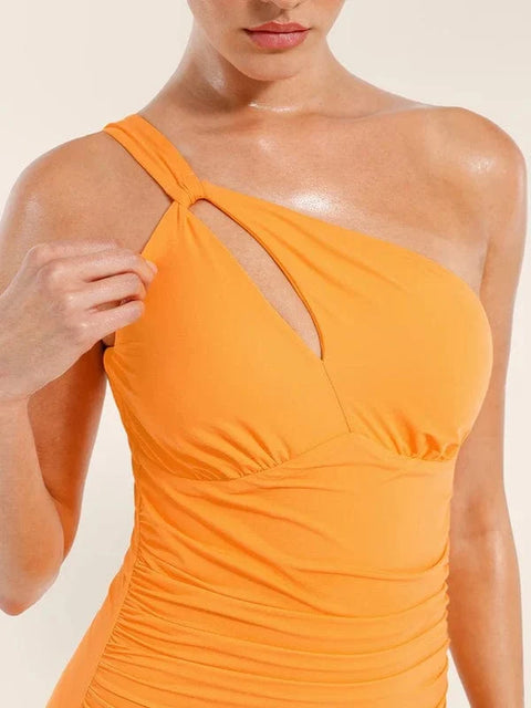 Maillot de Bain Une Épaule Drapé Maintien Poitrine Pour Femmes - CurvyPower