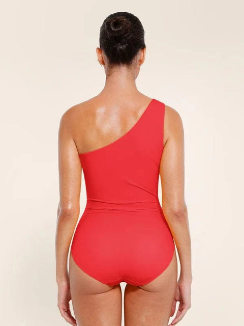 Maillot de Bain Une Épaule Drapé Maintien Poitrine Pour Femmes - CurvyPower