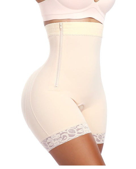 CurvyPower | Be You ! Beige / S Short Gainant Entrejambe Ouvert En Dentelle Fermeture Éclair Latérale