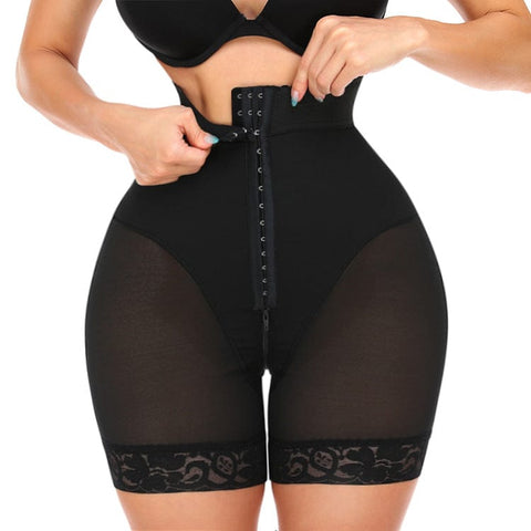 CurvyPower | Be You ! Noir / S Short Gainant Ventre Plat En Dentelle Entrejambe Ouvert Multi-Crochets