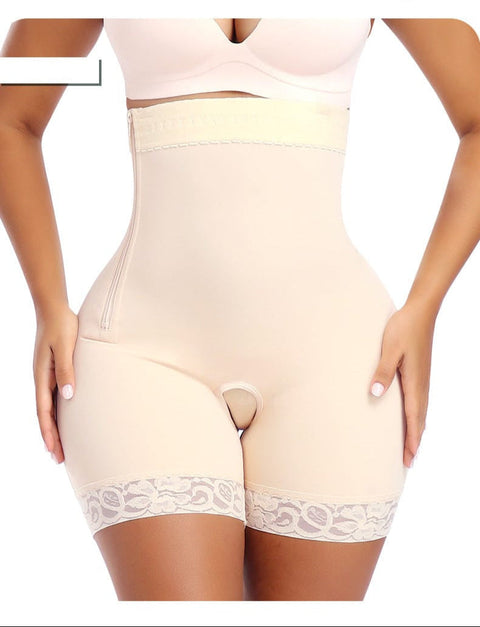 Short Gainant Entrejambe Ouvert En Dentelle Fermeture Éclair Latérale - CurvyPower