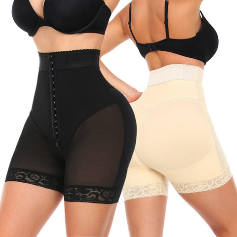 Short Gainant Ventre Plat En Dentelle Entrejambe Ouvert Multi-Crochets - CurvyPower