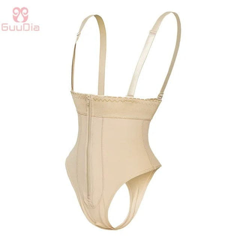 CurvyPower | Be You ! Beige / S Body Culotte Gainant Dos Nu Avec Fermeture Éclair Frontale Pour Femmes