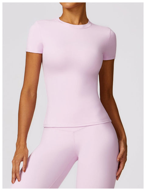 CurvyPower | FR Hauts & Tops Marron Poudré / S T-Shirt de Sport Gainant Séchage Rapide Manches Courtes Pour Femmes