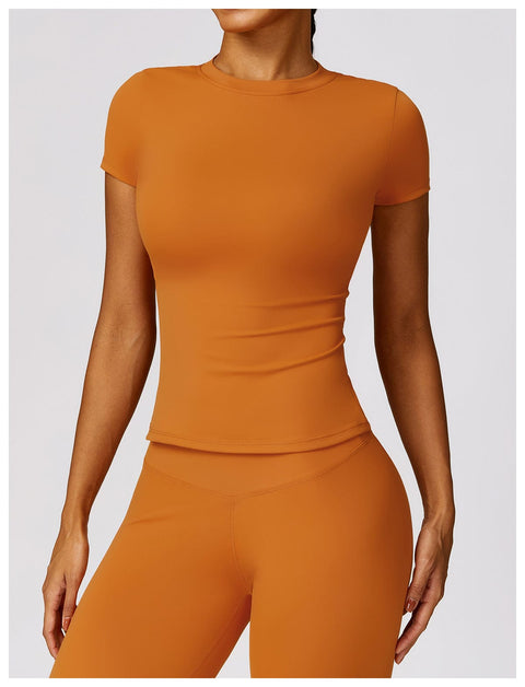 CurvyPower | FR Hauts & Tops Orange Brûlé / S T-Shirt de Sport Gainant Séchage Rapide Manches Courtes Pour Femmes