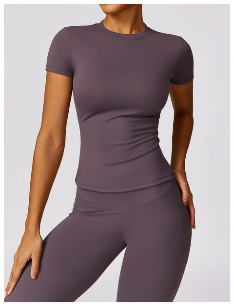 CurvyPower | FR Hauts & Tops Violet Aubergine / S T-Shirt de Sport Gainant Séchage Rapide Manches Courtes Pour Femmes