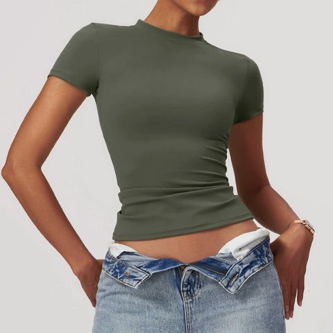 CurvyPower | FR Hauts & Tops Vert Forêt / S T-Shirt de Sport Gainant Séchage Rapide Manches Courtes Pour Femmes