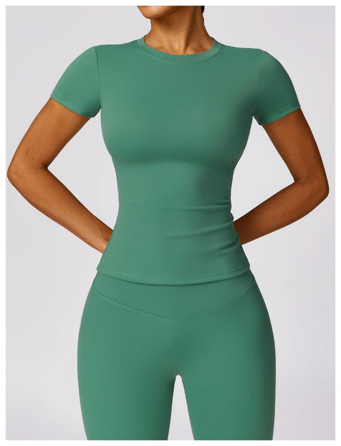 CurvyPower | FR Hauts & Tops Vert Neptune / S T-Shirt de Sport Gainant Séchage Rapide Manches Courtes Pour Femmes