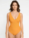 CurvyPower | UK Swimwear Orange / S One-Piece V Neck Low Back Shaping Swimsuit