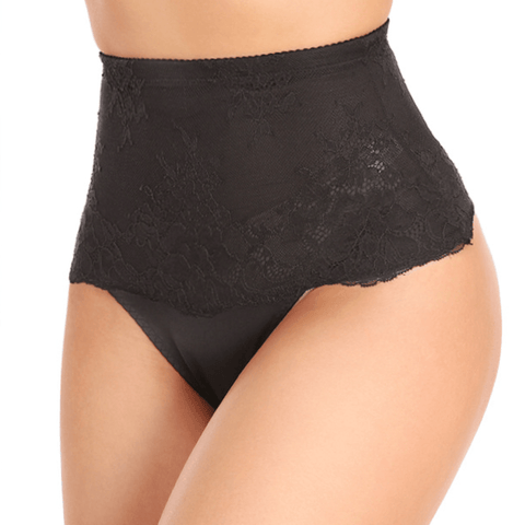 String Gainant Ventre Plat Taille Haute Sans Couture En Dentelle Noir / S - CurvyPower