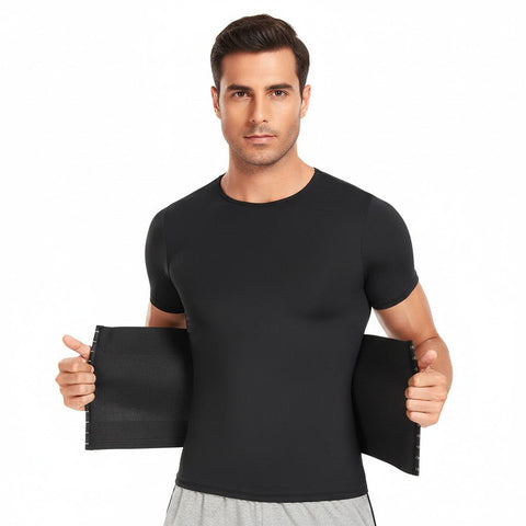 CurvyPower | UK corset Noir / S T-Shirt Gainant Homme avec Corset Intégré