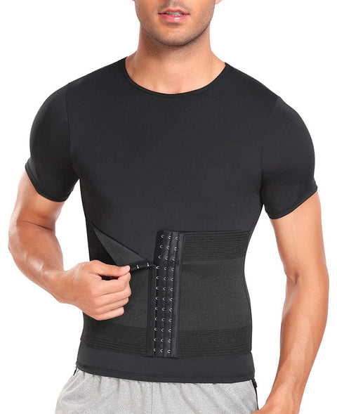 CurvyPower | UK corset Noir / S T-Shirt Gainant Homme avec Corset Intégré
